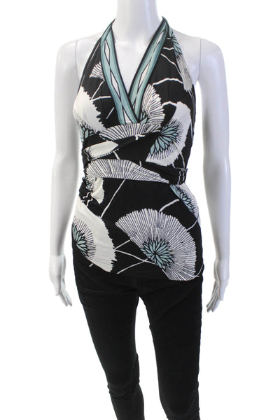 BCBGMAXAZRIA Womens Floral Tie Waist Halter Top Black Size XXS