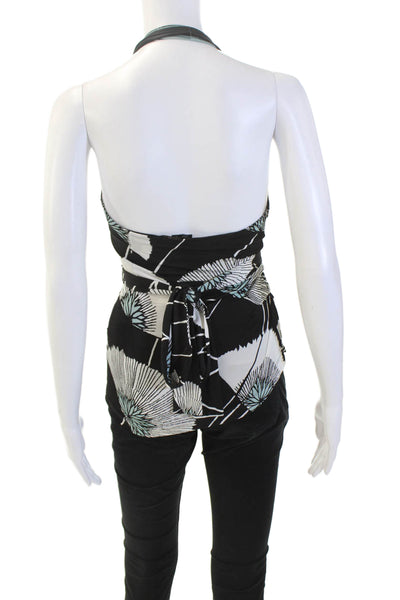 BCBGMAXAZRIA Womens Floral Tie Waist Halter Top Black Size XXS