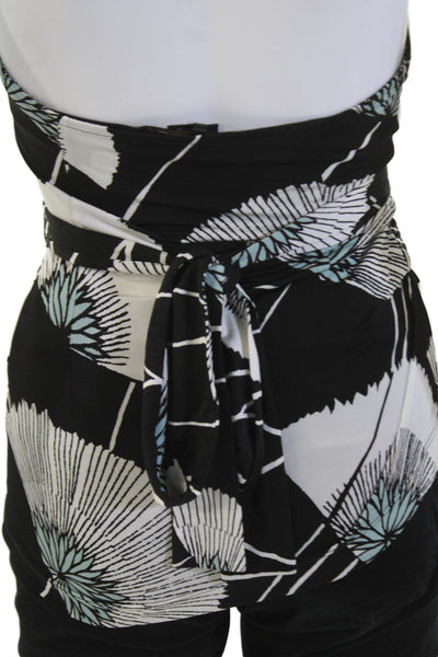 BCBGMAXAZRIA Womens Floral Tie Waist Halter Top Black Size XXS