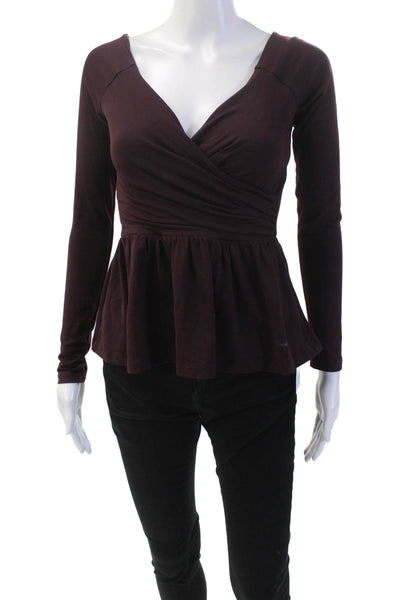 Susana Monaco Womens Long Sleeve V Neck Off Shoulder Blouse Purple Size XS
