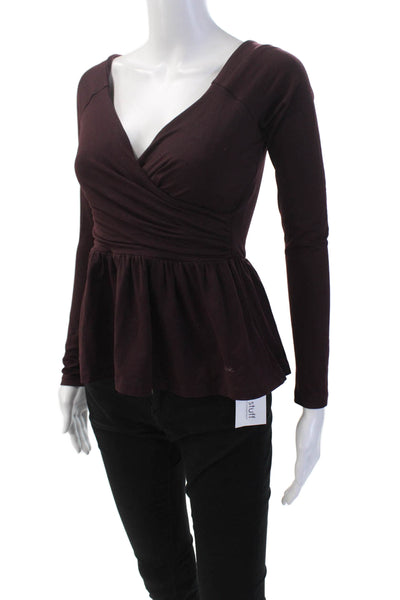 Susana Monaco Womens Long Sleeve V Neck Off Shoulder Blouse Purple Size XS