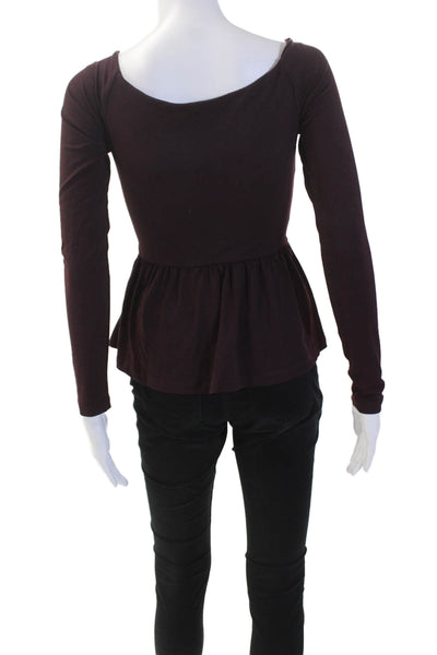 Susana Monaco Womens Long Sleeve V Neck Off Shoulder Blouse Purple Size XS