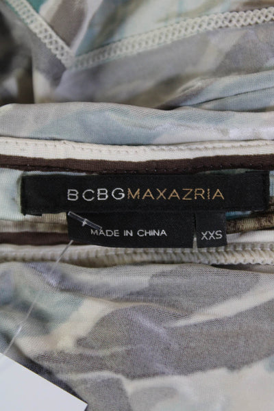 BCBGMAXAZRIA Womens Halter Neck Keyhole Printed Blouse Brown Blue Size XXS