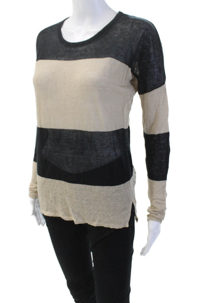 Line & Dot Womens Linen Long Sleeve Striped Knit Top Beige Size P