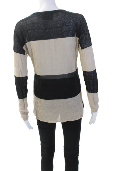 Line & Dot Womens Linen Long Sleeve Striped Knit Top Beige Size P
