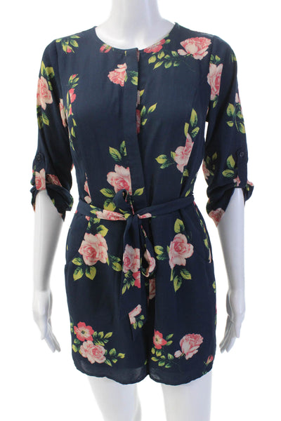 Cupcakes And Cashmere Womens Long Sleeve Floral Button Up Romper Blue Size 0