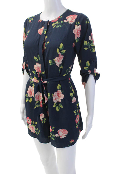 Cupcakes And Cashmere Womens Long Sleeve Floral Button Up Romper Blue Size 0