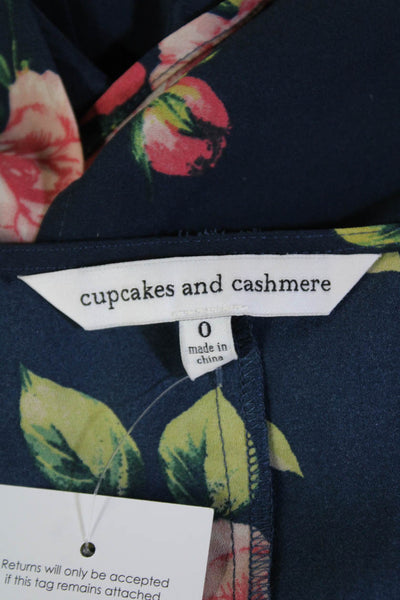 Cupcakes And Cashmere Womens Long Sleeve Floral Button Up Romper Blue Size 0