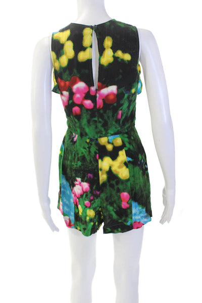 Tracy Reese Womens V Neck Ruffle Trim Tie waist Romper Multi Size 0