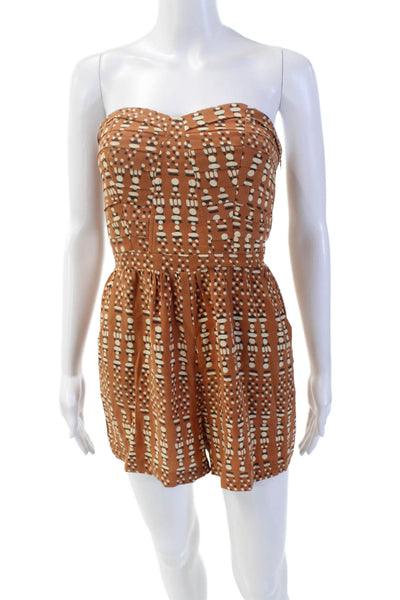 Charlie Jade Womens Silk Pleated Sweetheart Romper Orange Size XS