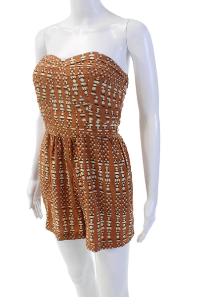 Charlie Jade Womens Silk Pleated Sweetheart Romper Orange Size XS