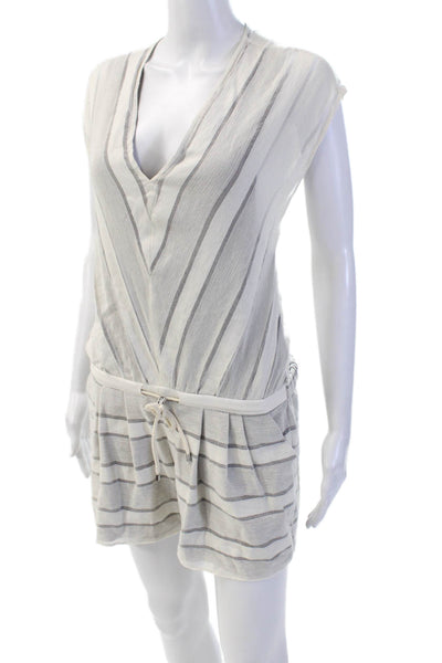 Ramy Brook Womens V Neck Striped Open Back Sleeveless Romper White Size XS