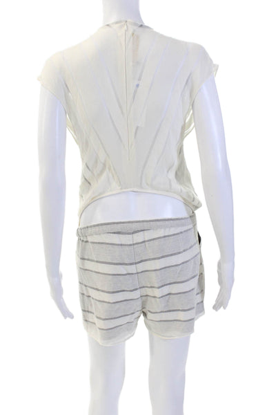 Ramy Brook Womens V Neck Striped Open Back Sleeveless Romper White Size XS