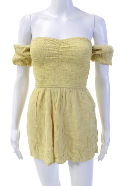 Amuse Society Womens Smocked Off Shoulder Romper Yellow Size XS