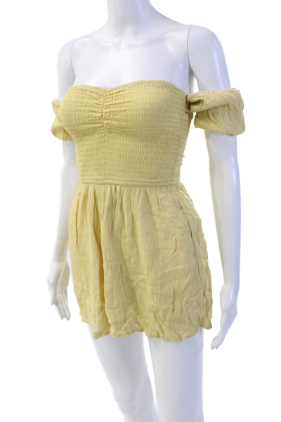 Amuse Society Womens Smocked Off Shoulder Romper Yellow Size XS