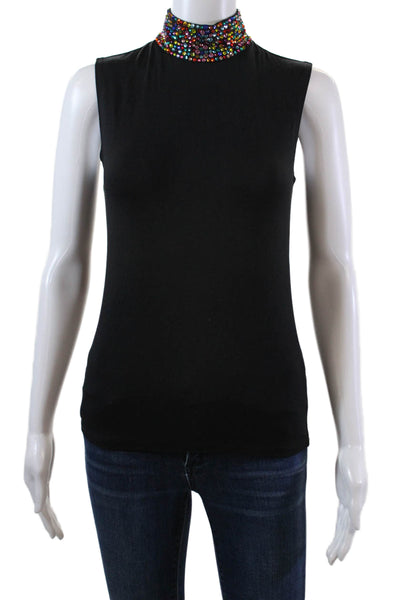 L'Agence Womens Multi Bedazzled High Neck Zip Back Blouse Top Black Size XS