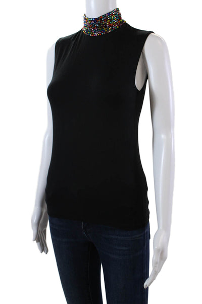 L'Agence Womens Multi Bedazzled High Neck Zip Back Blouse Top Black Size XS
