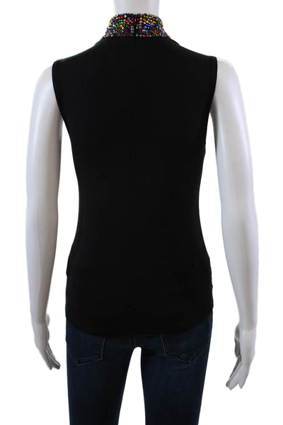 L'Agence Womens Multi Bedazzled High Neck Zip Back Blouse Top Black Size XS