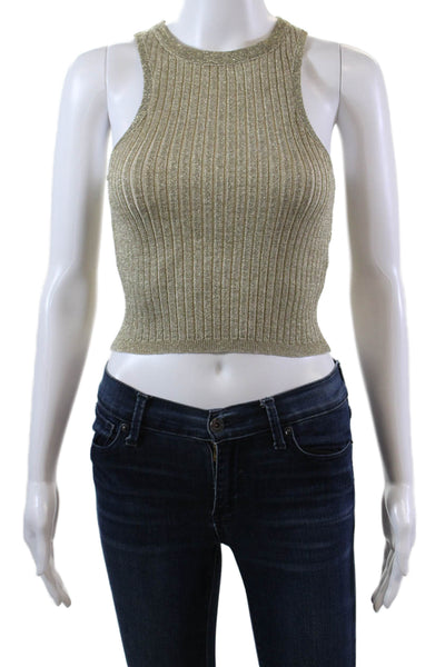 Superdown Womens Ribbed Halter Neck Sleeveless Tank Top Glittery Gold Size XS