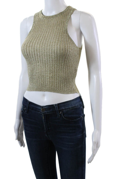 Superdown Womens Ribbed Halter Neck Sleeveless Tank Top Glittery Gold Size XS
