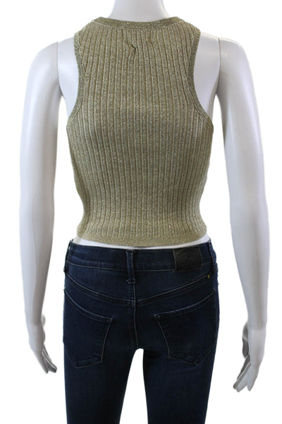 Superdown Womens Ribbed Halter Neck Sleeveless Tank Top Glittery Gold Size XS