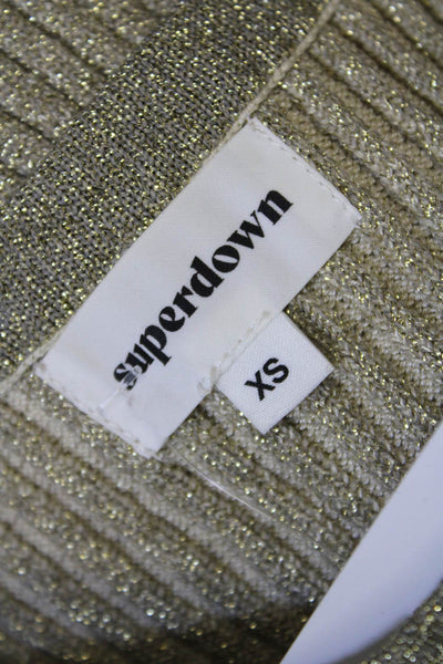 Superdown Womens Ribbed Halter Neck Sleeveless Tank Top Glittery Gold Size XS