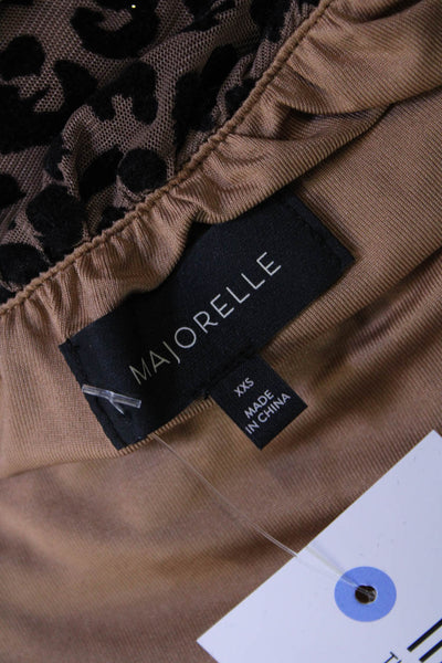 Majorelle Womens Leopard Print Off Shoulder Ruched Blouse Top Brown Size XXS