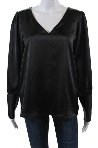 Rachel Zoe Womens V-Neck Long Sleeve Pullover Blouse Top Black Size S