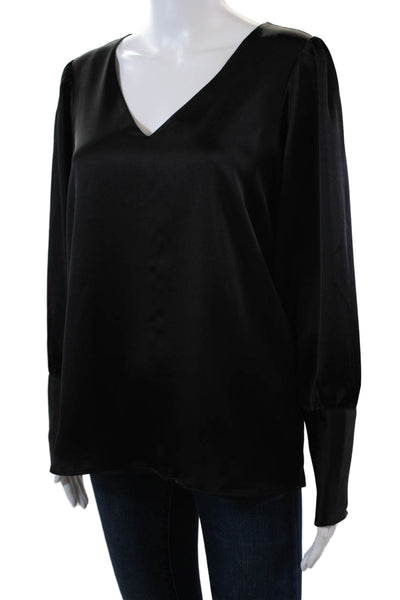 Rachel Zoe Womens V-Neck Long Sleeve Pullover Blouse Top Black Size S