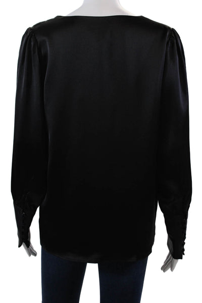 Rachel Zoe Womens V-Neck Long Sleeve Pullover Blouse Top Black Size S