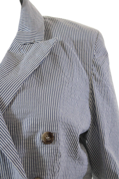 Joie Womens Cotton Striped Collared Double Breasted Blazer Gray Size M