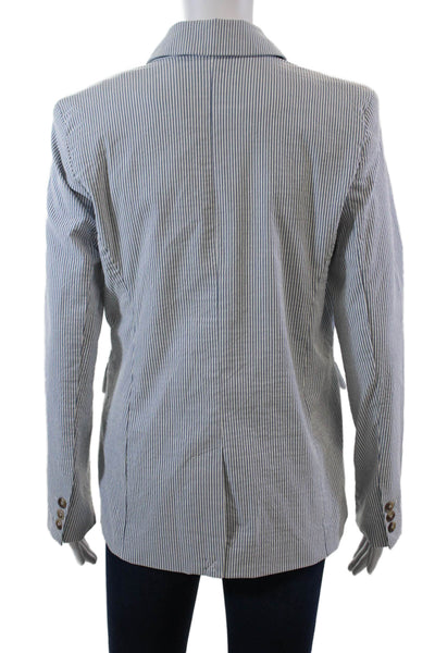 Joie Womens Cotton Striped Collared Double Breasted Blazer Gray Size M