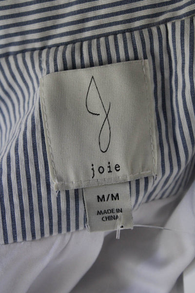 Joie Womens Cotton Striped Collared Double Breasted Blazer Gray Size M