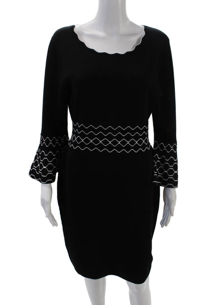 Nina Leonard Womens Long Bell Sleeves Sweater Dress Black White Size Medium