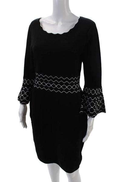 Nina Leonard Womens Long Bell Sleeves Sweater Dress Black White Size Medium