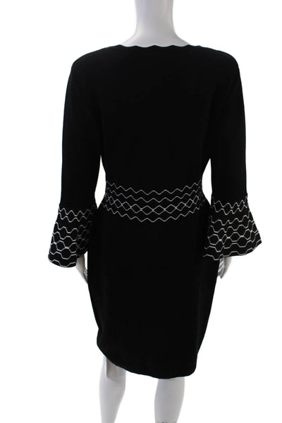 Nina Leonard Womens Long Bell Sleeves Sweater Dress Black White Size Medium