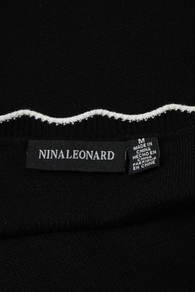 Nina Leonard Womens Long Bell Sleeves Sweater Dress Black White Size Medium