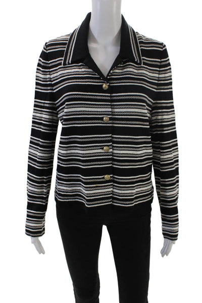 St. John Collection By Marie Gray Womens Striped Cardigan Black White Size 10