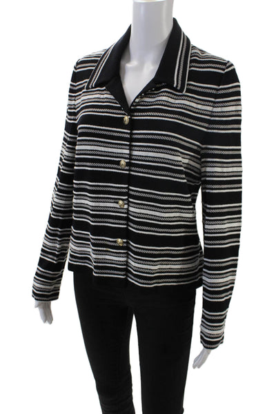 St. John Collection By Marie Gray Womens Striped Cardigan Black White Size 10