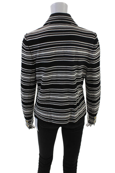 St. John Collection By Marie Gray Womens Striped Cardigan Black White Size 10