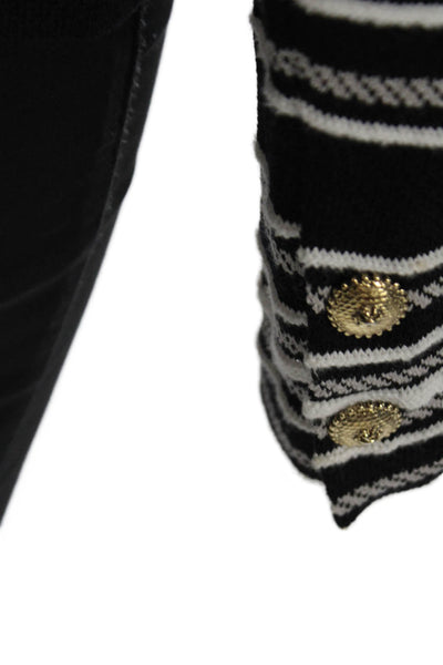 St. John Collection By Marie Gray Womens Striped Cardigan Black White Size 10