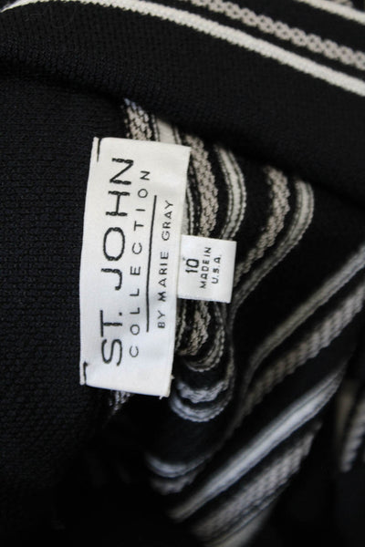 St. John Collection By Marie Gray Womens Striped Cardigan Black White Size 10