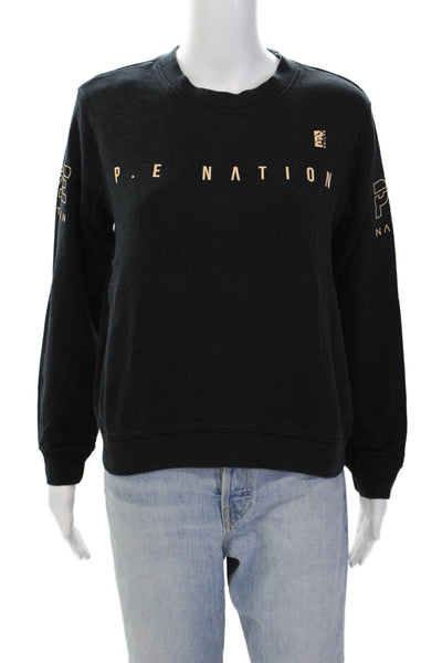 PE Nation Womens Cotton Long Sleeve Pullover Crew Neck Sweatshirt Black Size S