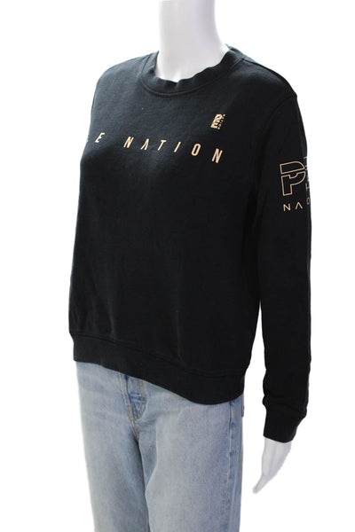 PE Nation Womens Cotton Long Sleeve Pullover Crew Neck Sweatshirt Black Size S