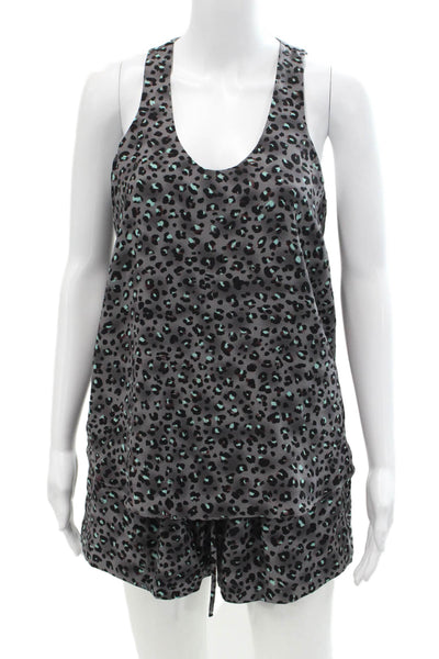 Rebecca Taylor Womens Silk Leopard Print 2 Piece Blouse Shorts Gray Size 4
