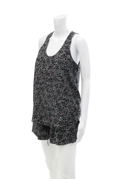 Rebecca Taylor Womens Silk Leopard Print 2 Piece Blouse Shorts Gray Size 4
