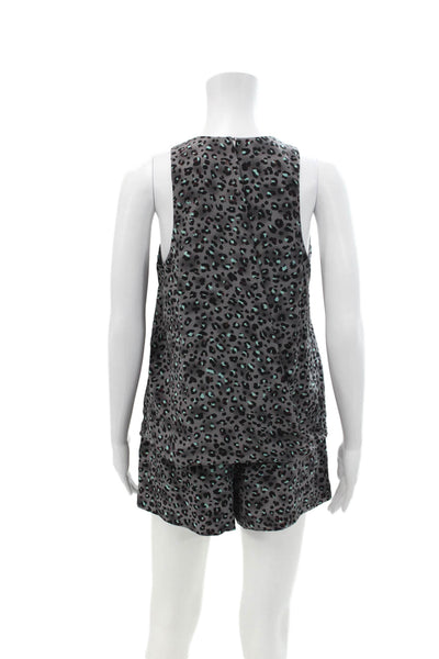 Rebecca Taylor Womens Silk Leopard Print 2 Piece Blouse Shorts Gray Size 4