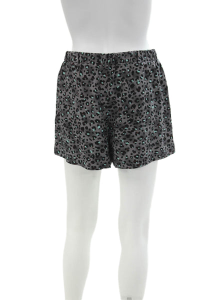 Rebecca Taylor Womens Silk Leopard Print 2 Piece Blouse Shorts Gray Size 4