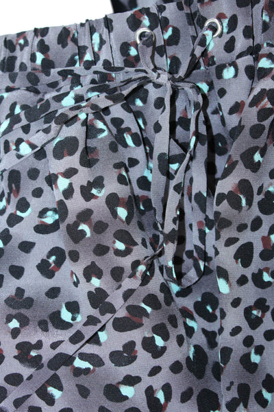 Rebecca Taylor Womens Silk Leopard Print 2 Piece Blouse Shorts Gray Size 4