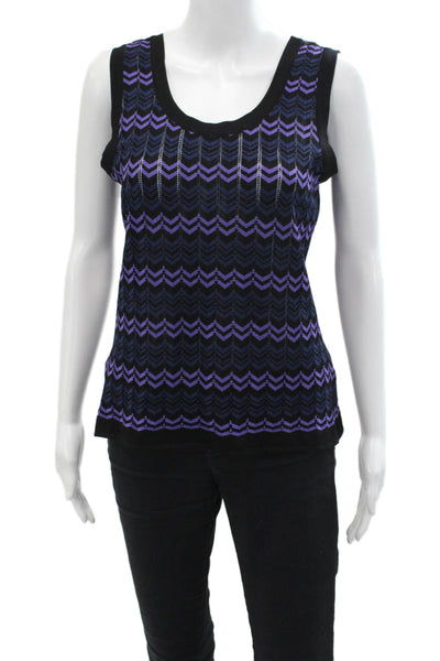 Exclusively Misook Women's Scoop Neck Chevron Print Knit Tank Top Black Size S
